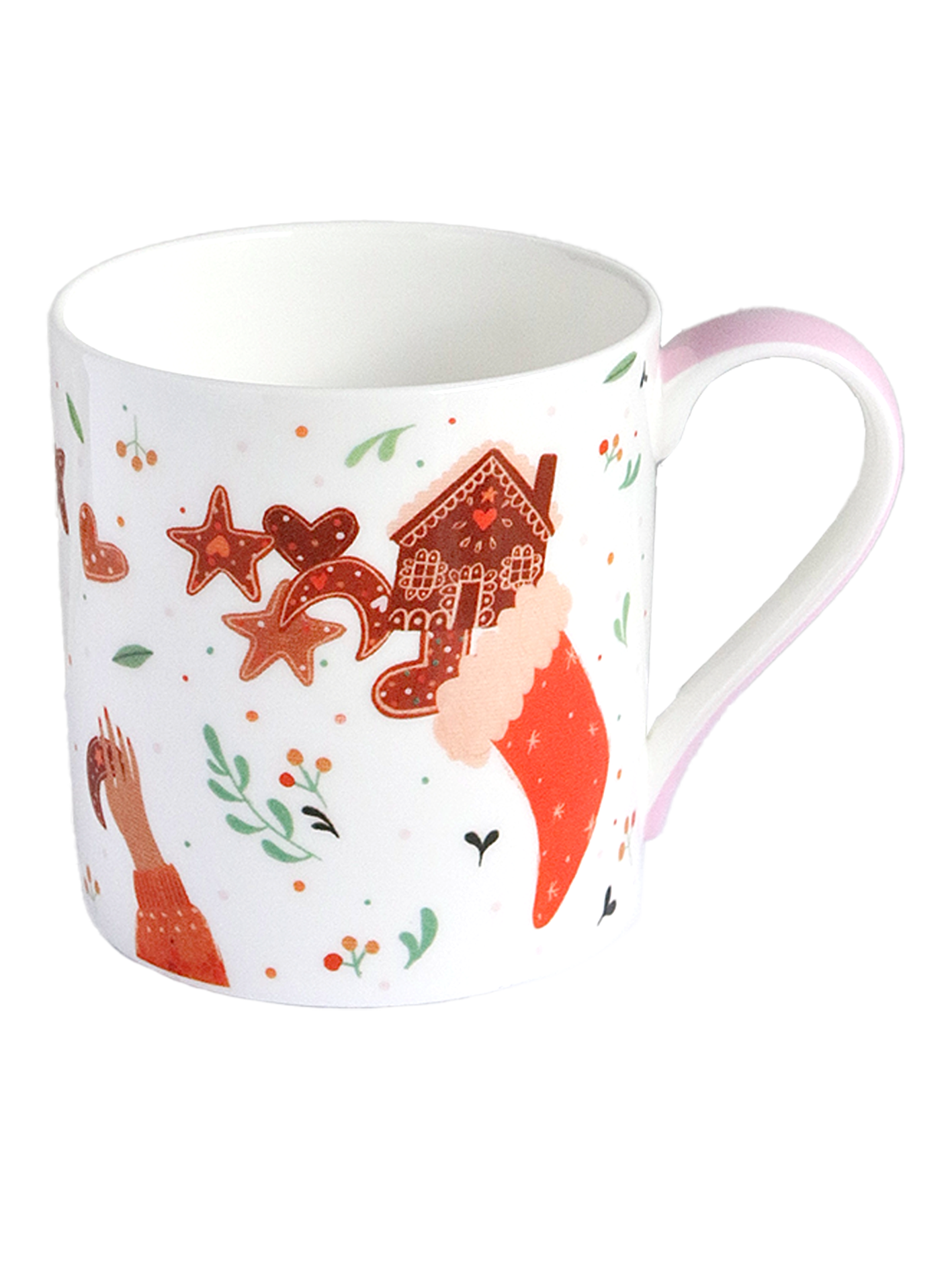 Christmas Stocking Mug with Pink Handle