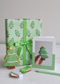 Christmas Tree Biscuit with Card & Wrapping Paper