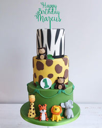 Three Tier Fondant Jungle Safari Animal 1st Birthday Cake