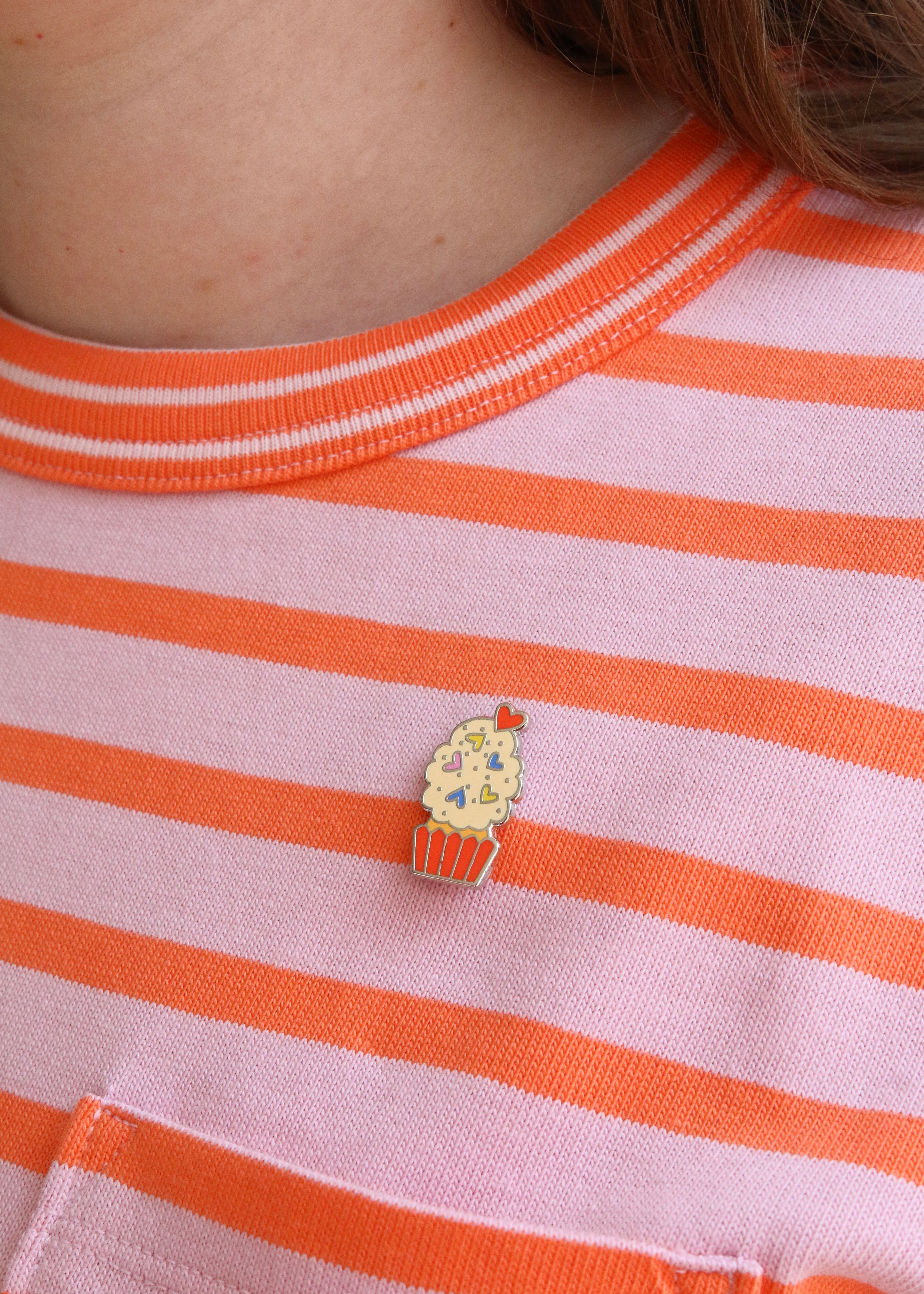 Enamel Cupcake Pin on Sweater