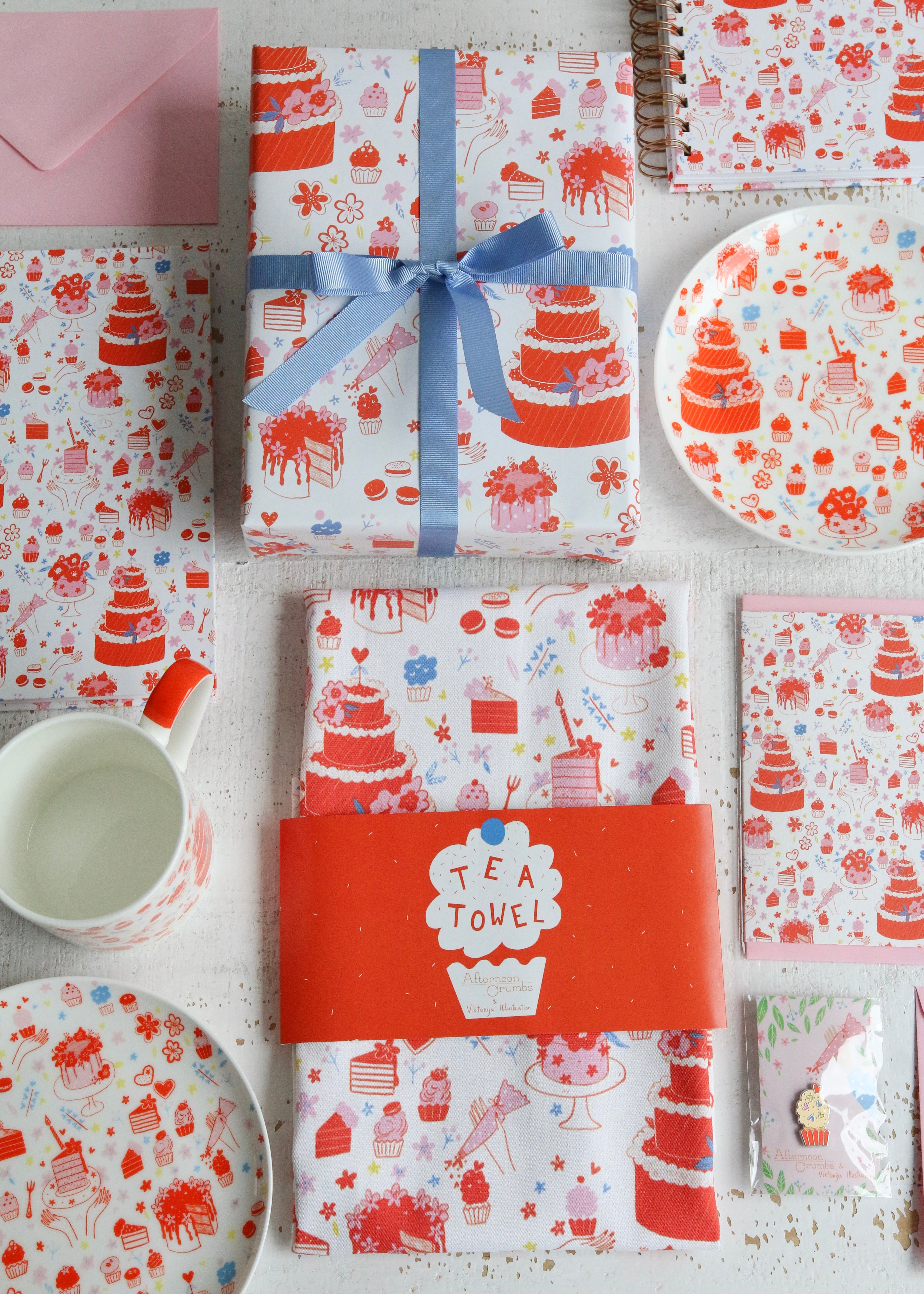 'Spreading Sweetness' Collection of Cupcake & Cake Themed Baking Gifts Flat Lay