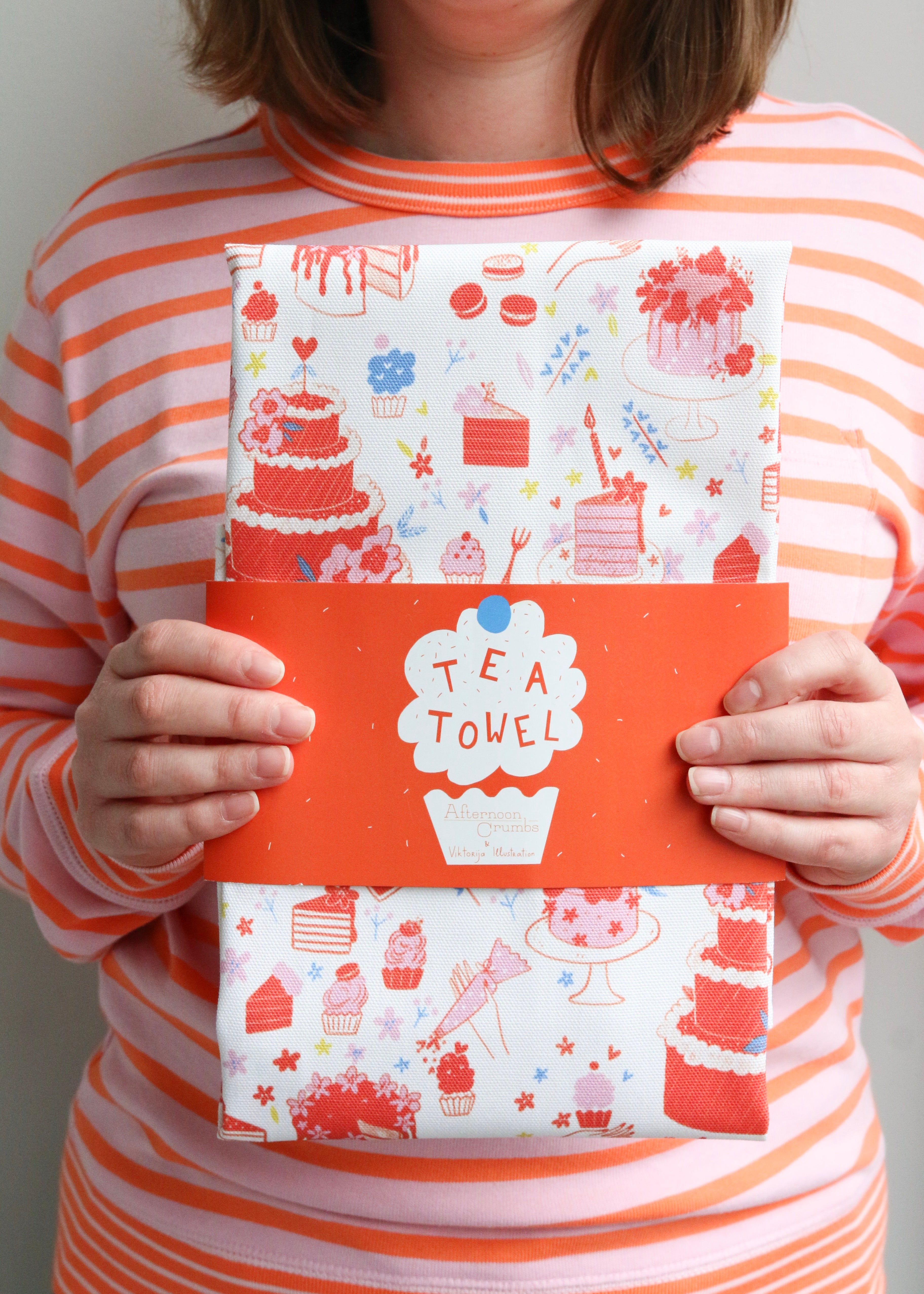 Illustrated Tea Towel Featuring Cake & Cupcakes