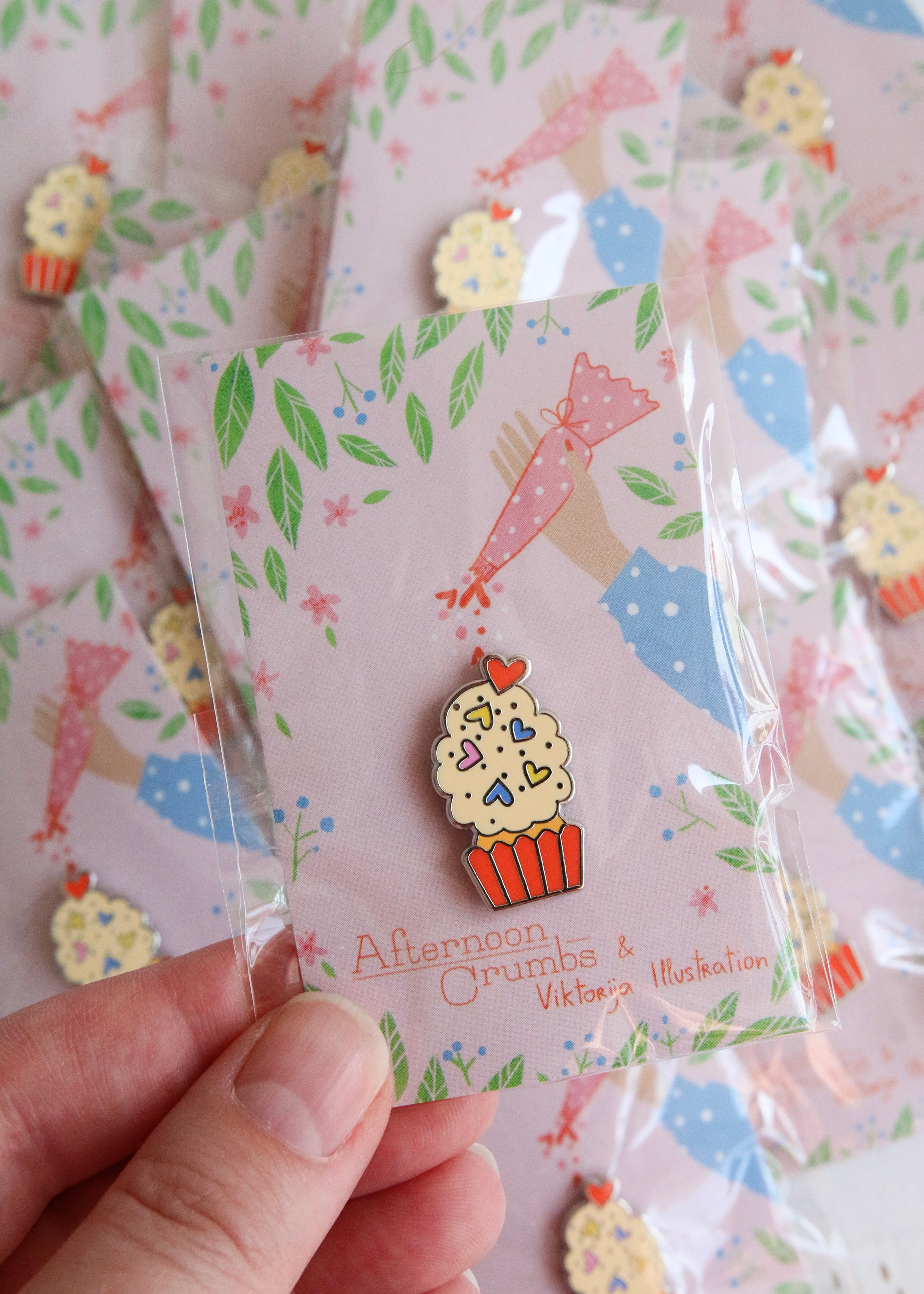 Enamel Cupcake Pin on Illustrated Backer
