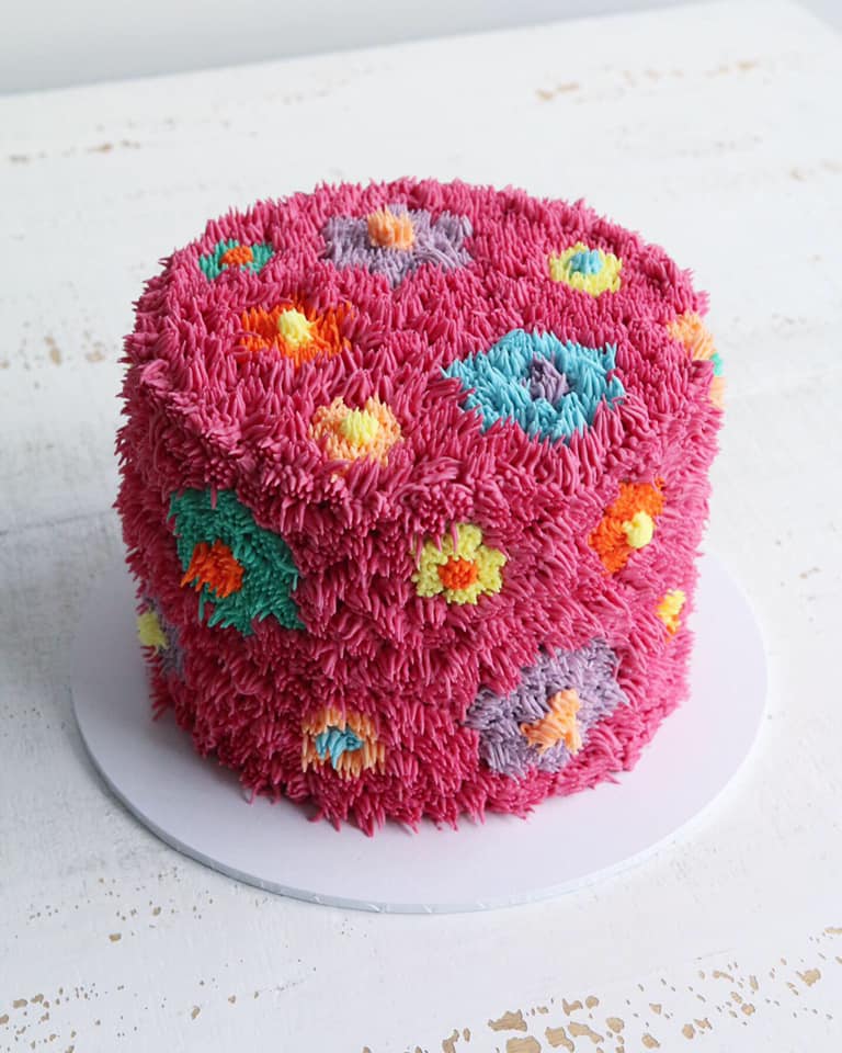 Buttercream Floral 70s Shag Cake