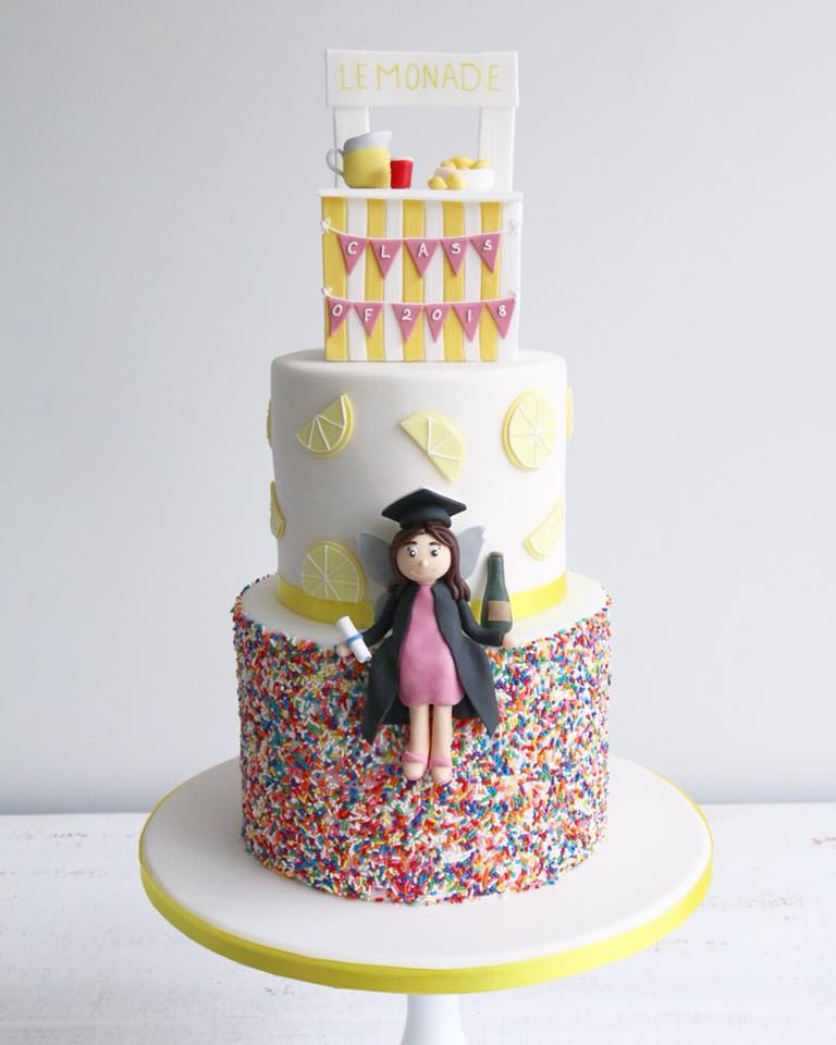 Fondant Lemonade Stand & Figure Graduation Cake