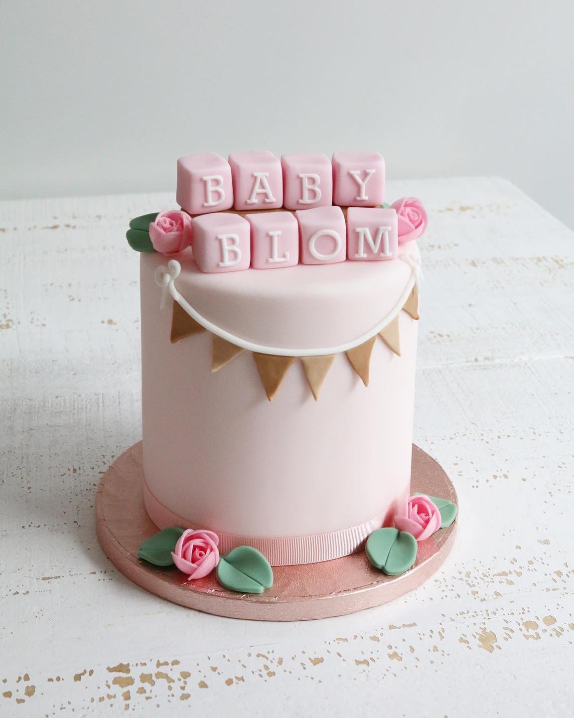 Pink Baby Block & Roses Baby Shower Cake