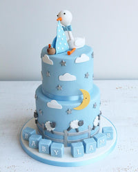 Stork and Lambs Baby Shower Cake with Building Blocks