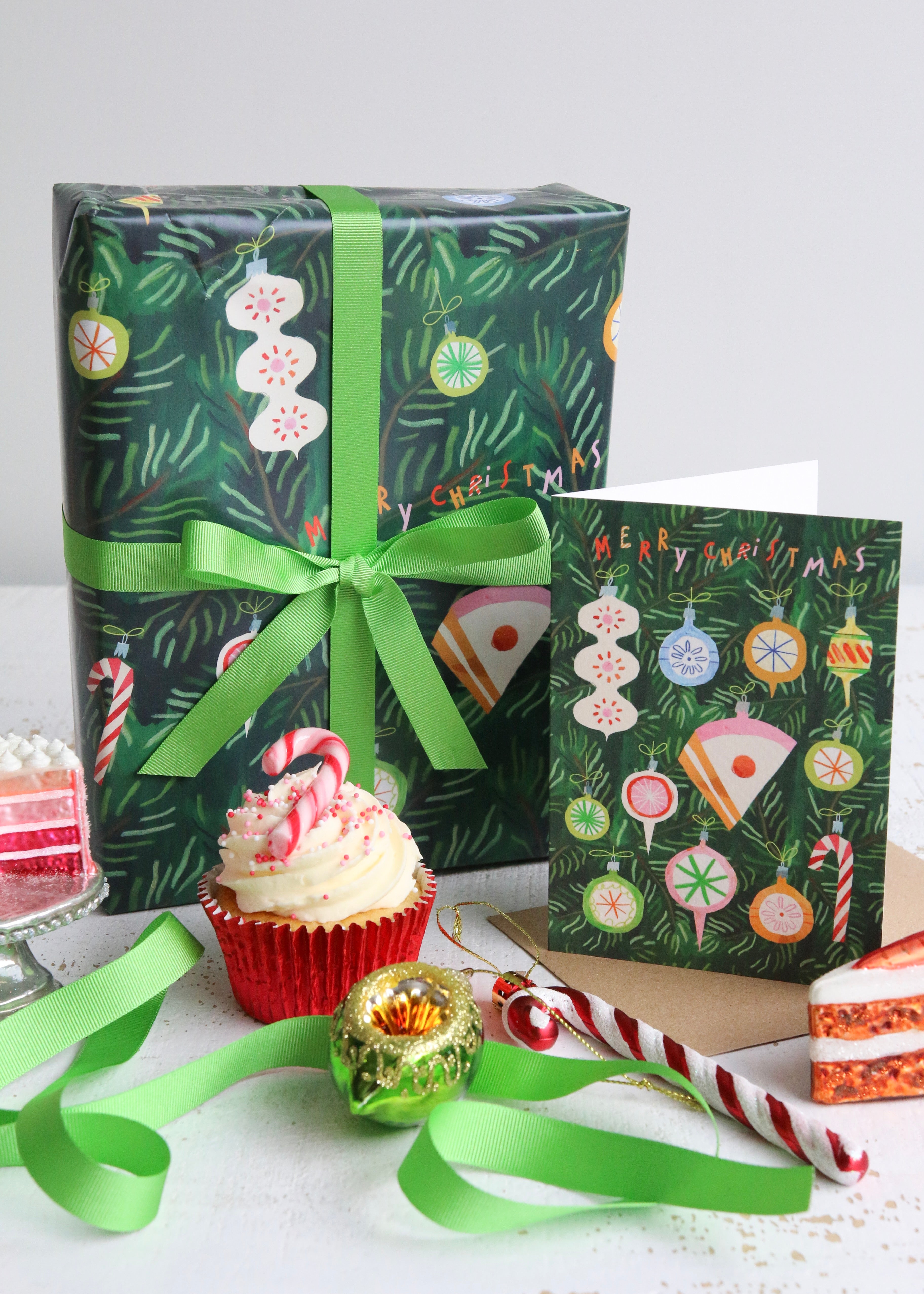 Christmas 'Cake The Halls' Bauble Wrapping Paper