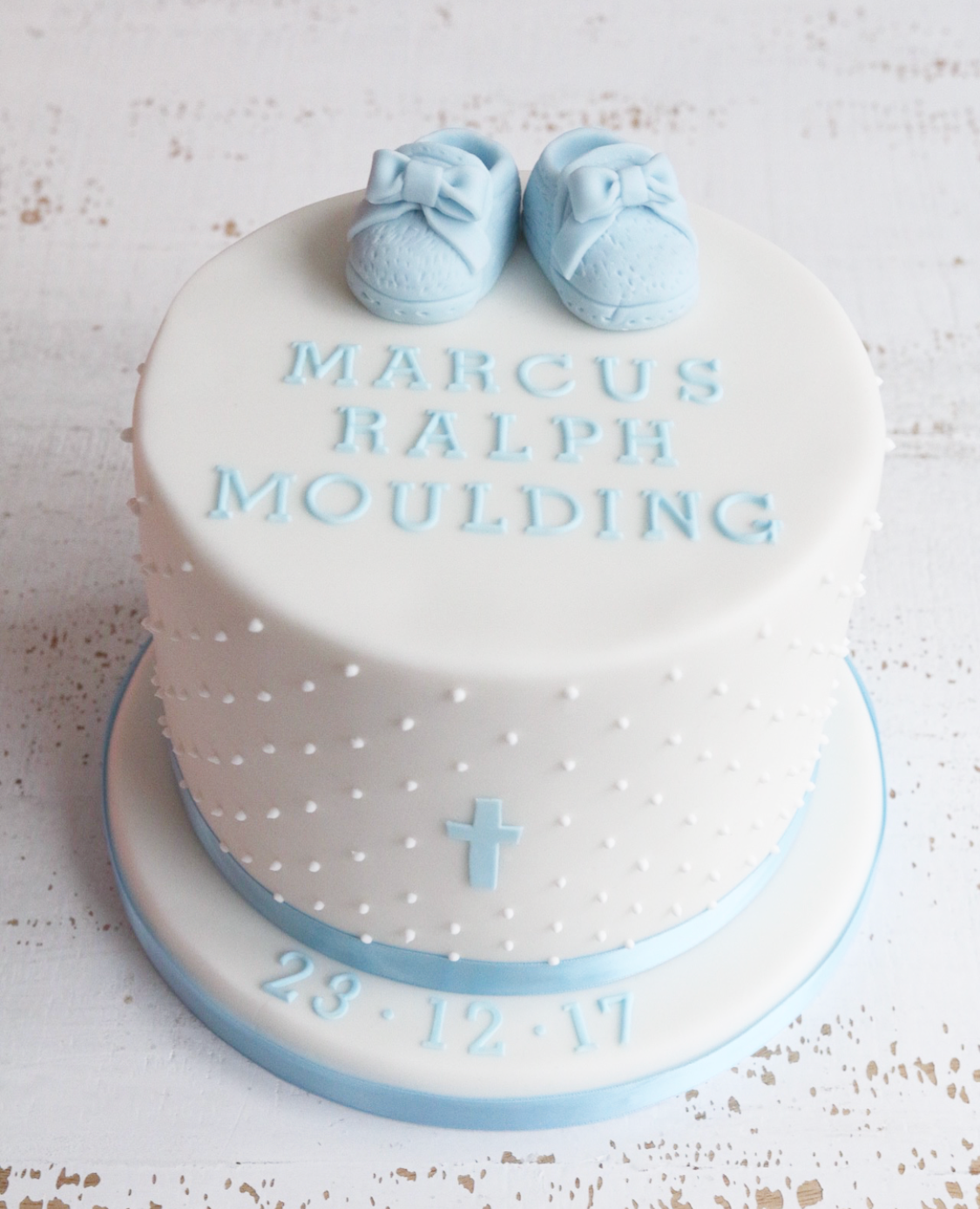 Baby Bootie Blue Christening Cake