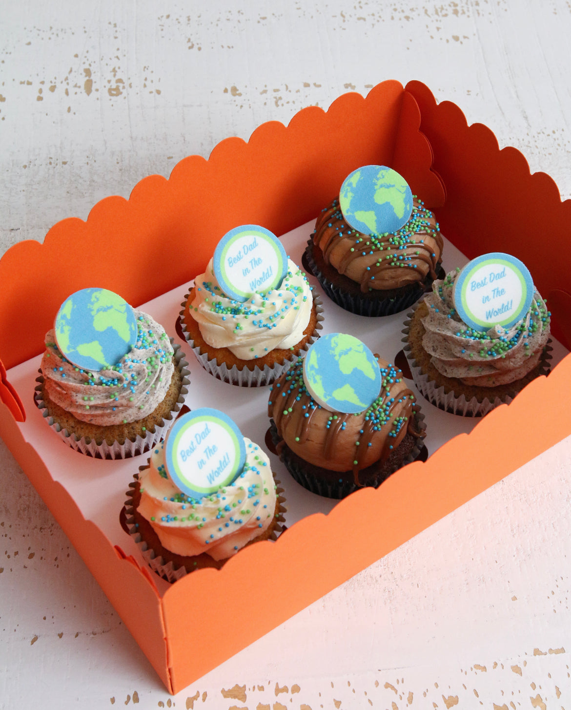Box of "Best Dad in The World" Cupcakes