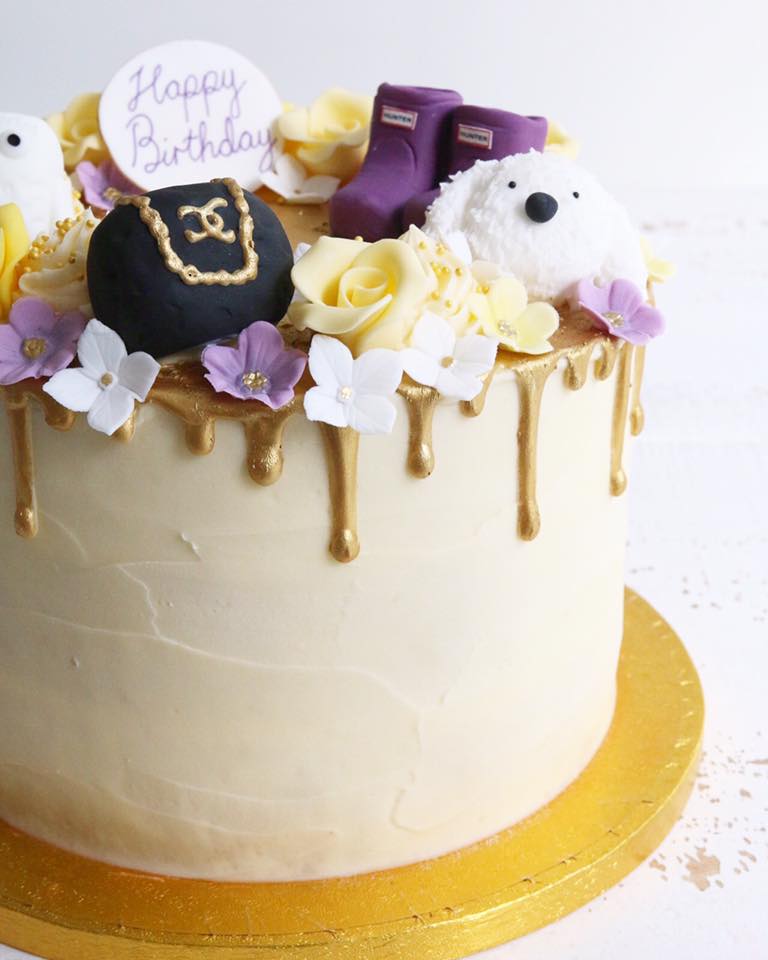 Drip Cake with Dog, Hunter Wellies, Chanel Handbag