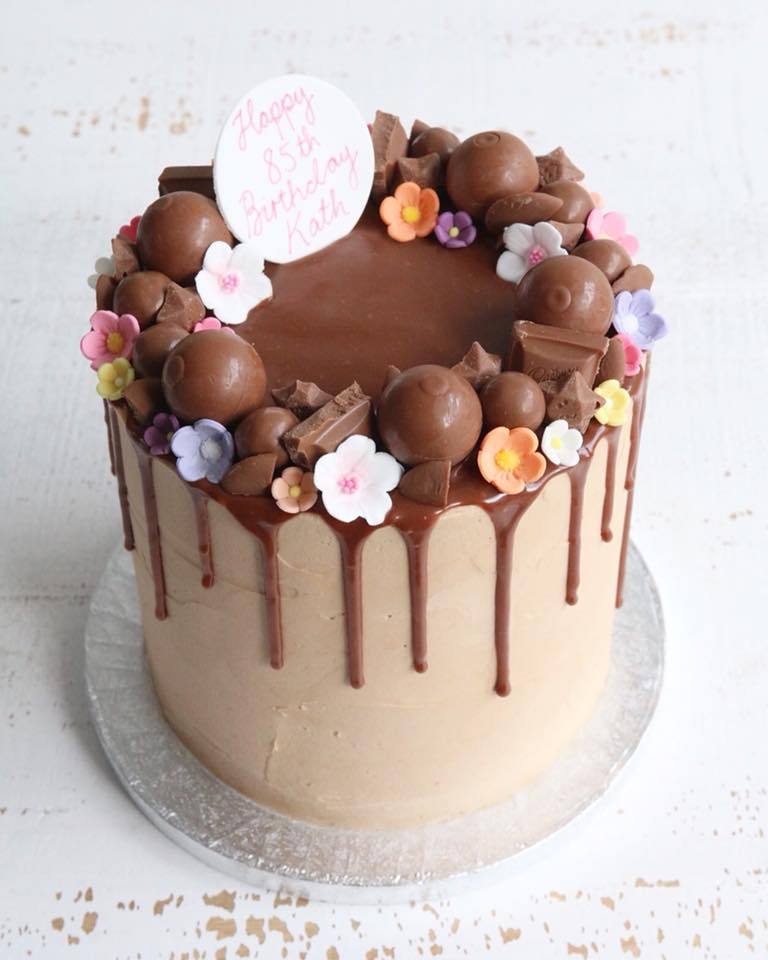Chocolate Drip Cake with Bright Colourful Flowers