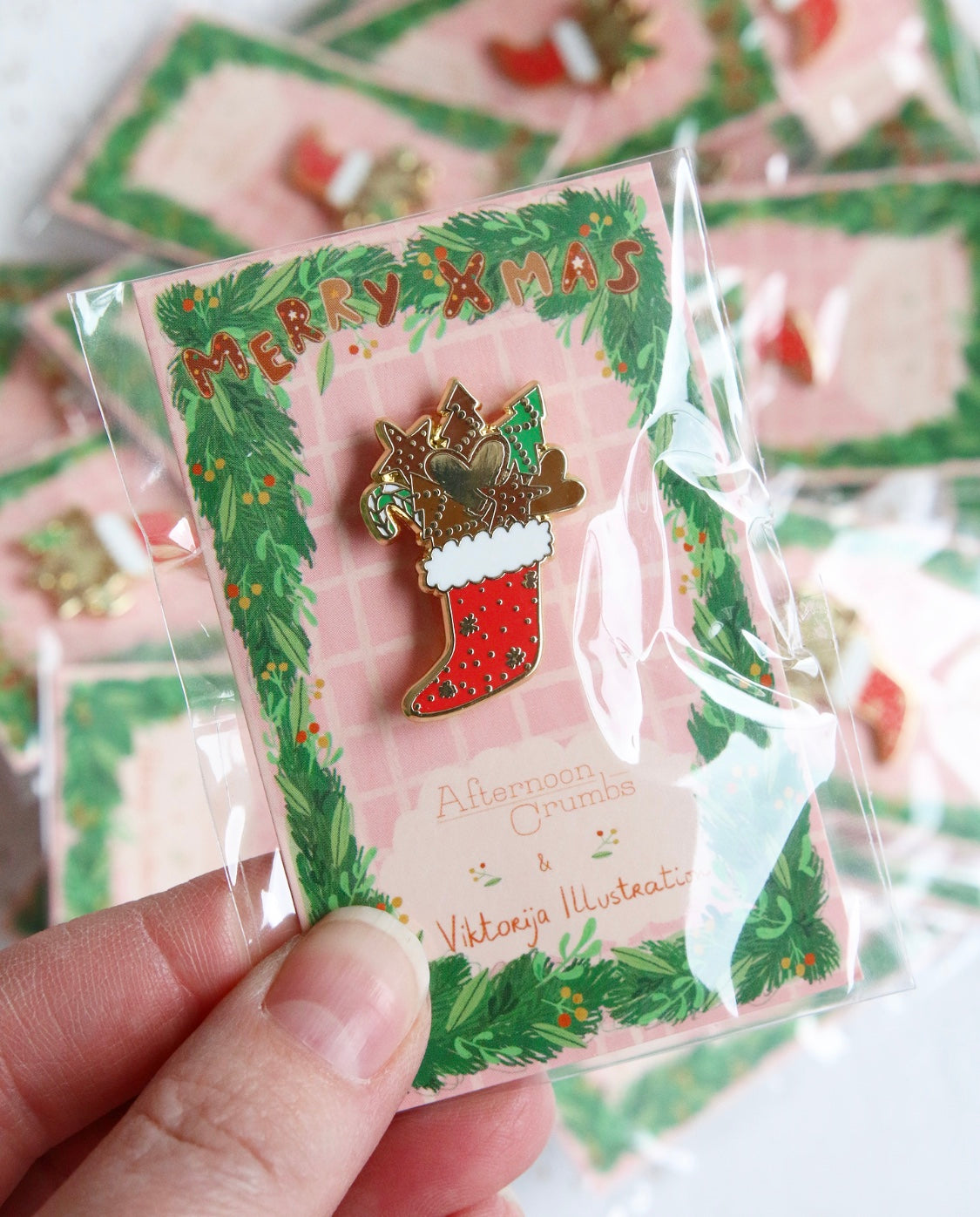 Enamel Christmas Stocking Pin