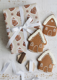 Gingerbread House Wrapping Paper with Houses and Ribbons