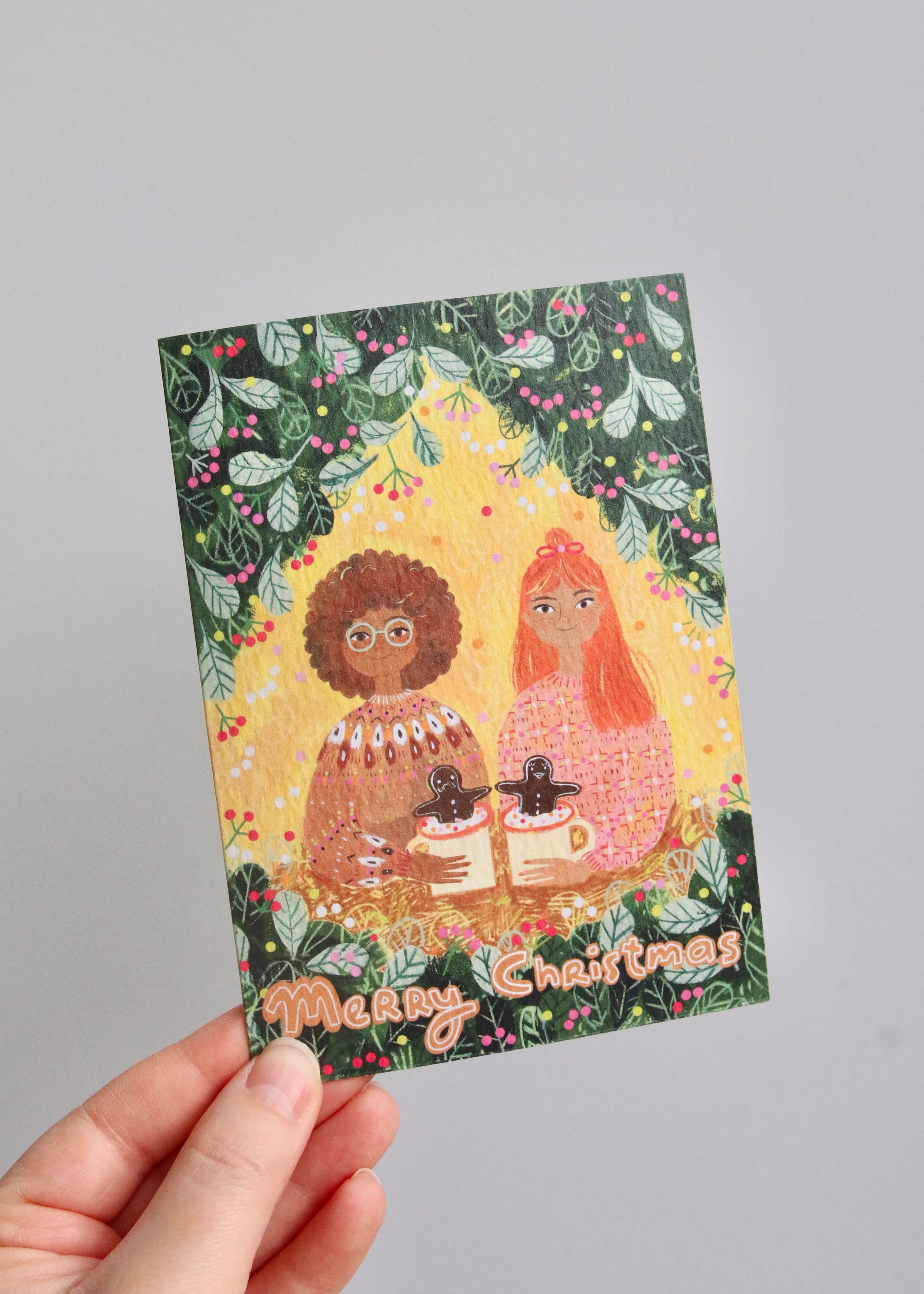 Girls with Gingerbread Mugs Card