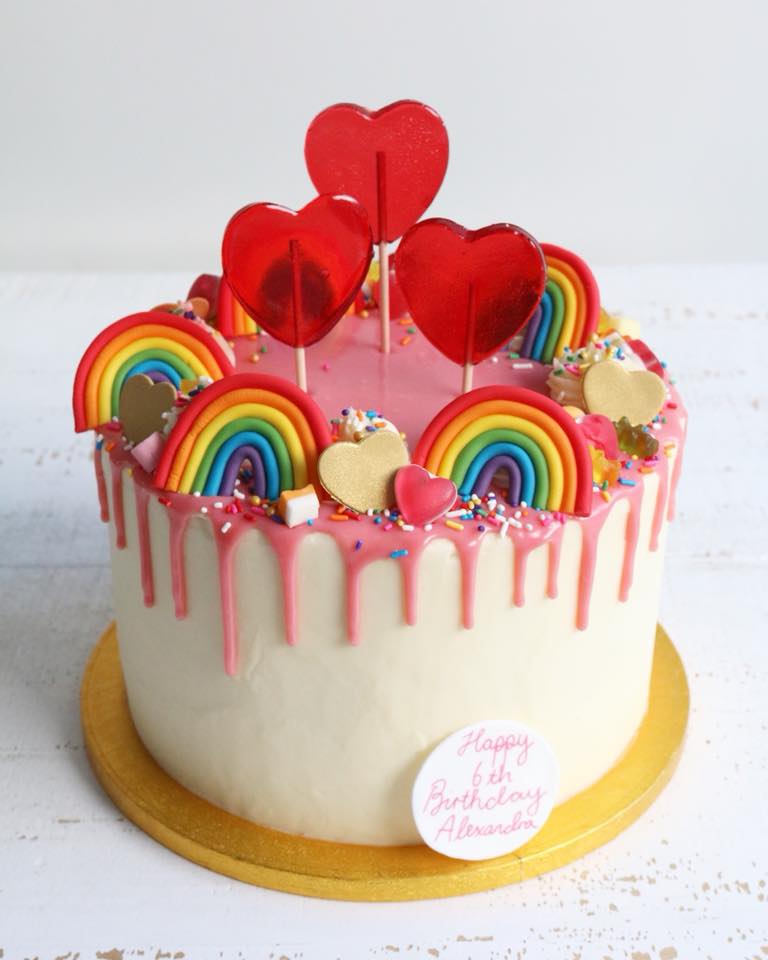 Rainbow and Heart Lollipops Drip Cake