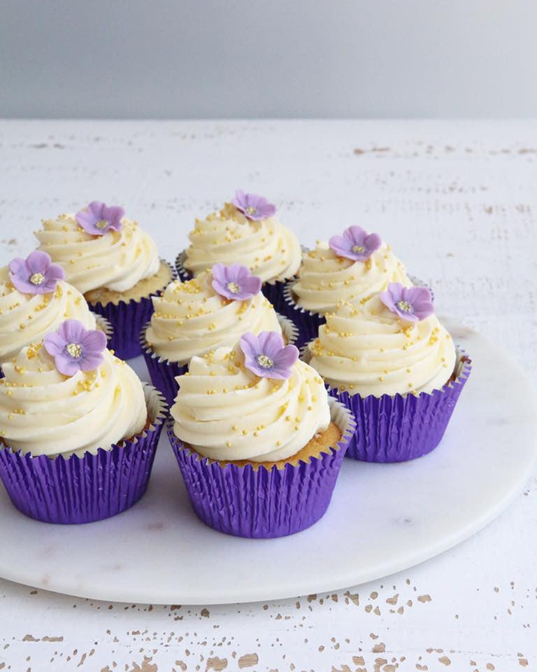 Vanilla Cupcake with Purple Flowers