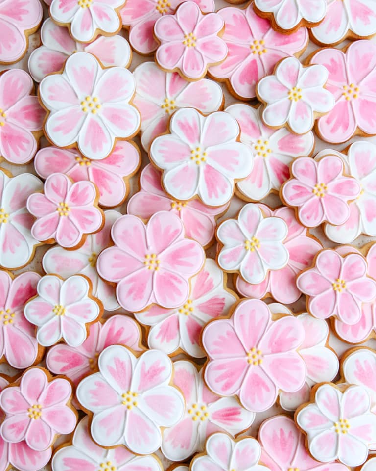 Pink and White Flower Biscuits