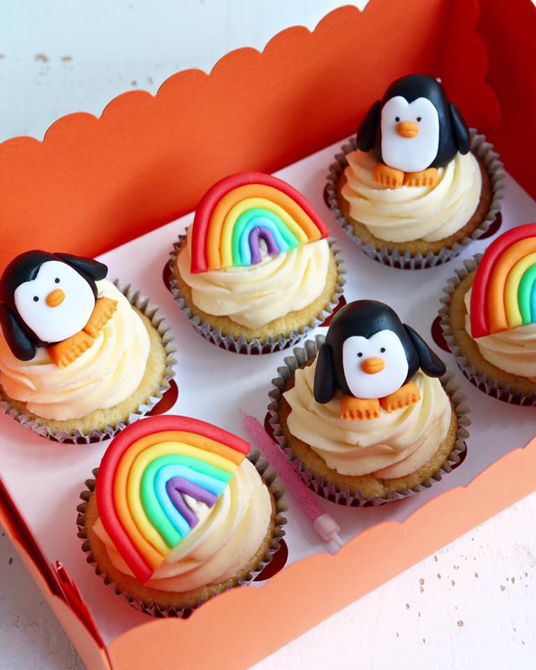 Rainbow and Penguin Cupcakes