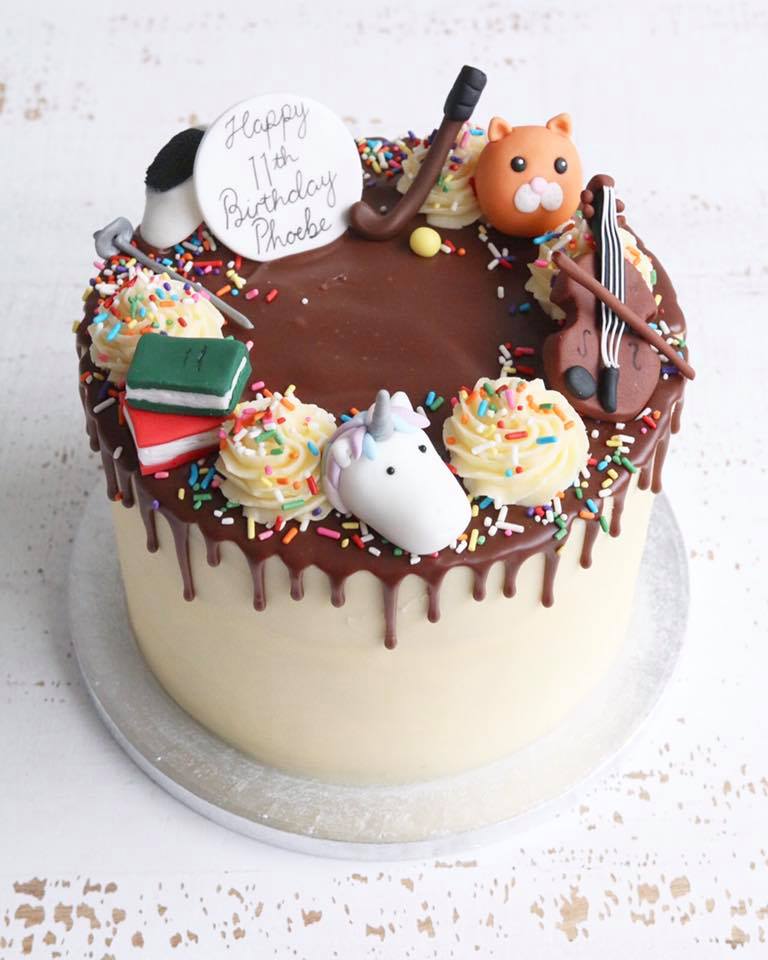 Favourite Things Violin, Cat, Hockey, Books, Fencing, Unicorn Drip Cake