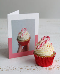 Candy Cane Cupcake with Candy Cane Cupcake Photo Christmas Card