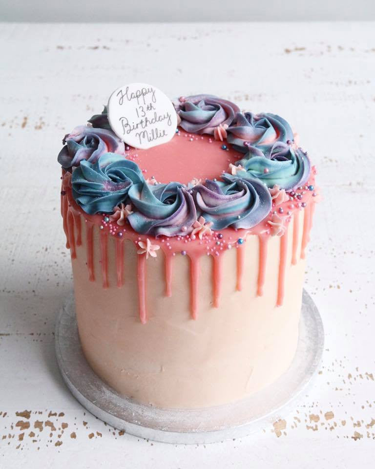 Purple Galaxy Swirl Pink Drip Cake