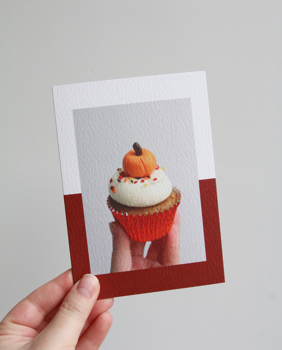 Greeting Card for Thanksgiving, Halloween or Birthdays with Photo of a cupcake with a Fondant Pumpkin