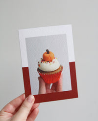 Greeting Card for Thanksgiving, Halloween or Birthdays with Photo of a cupcake with a Fondant Pumpkin