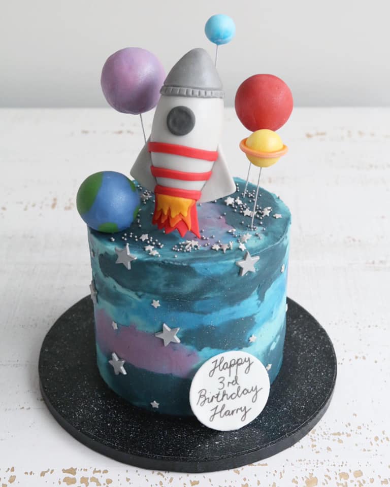 Rocket Solar System Space Buttercream Birthday Cake