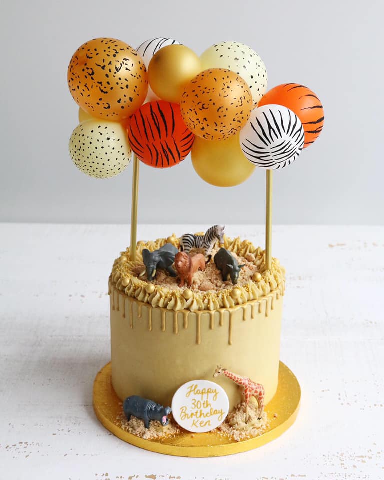 Safari Animal Balloon Drip Cake