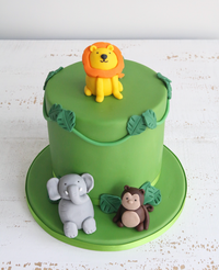Jungle Animal Birthday Cake with Lion, Elephant and Monkey