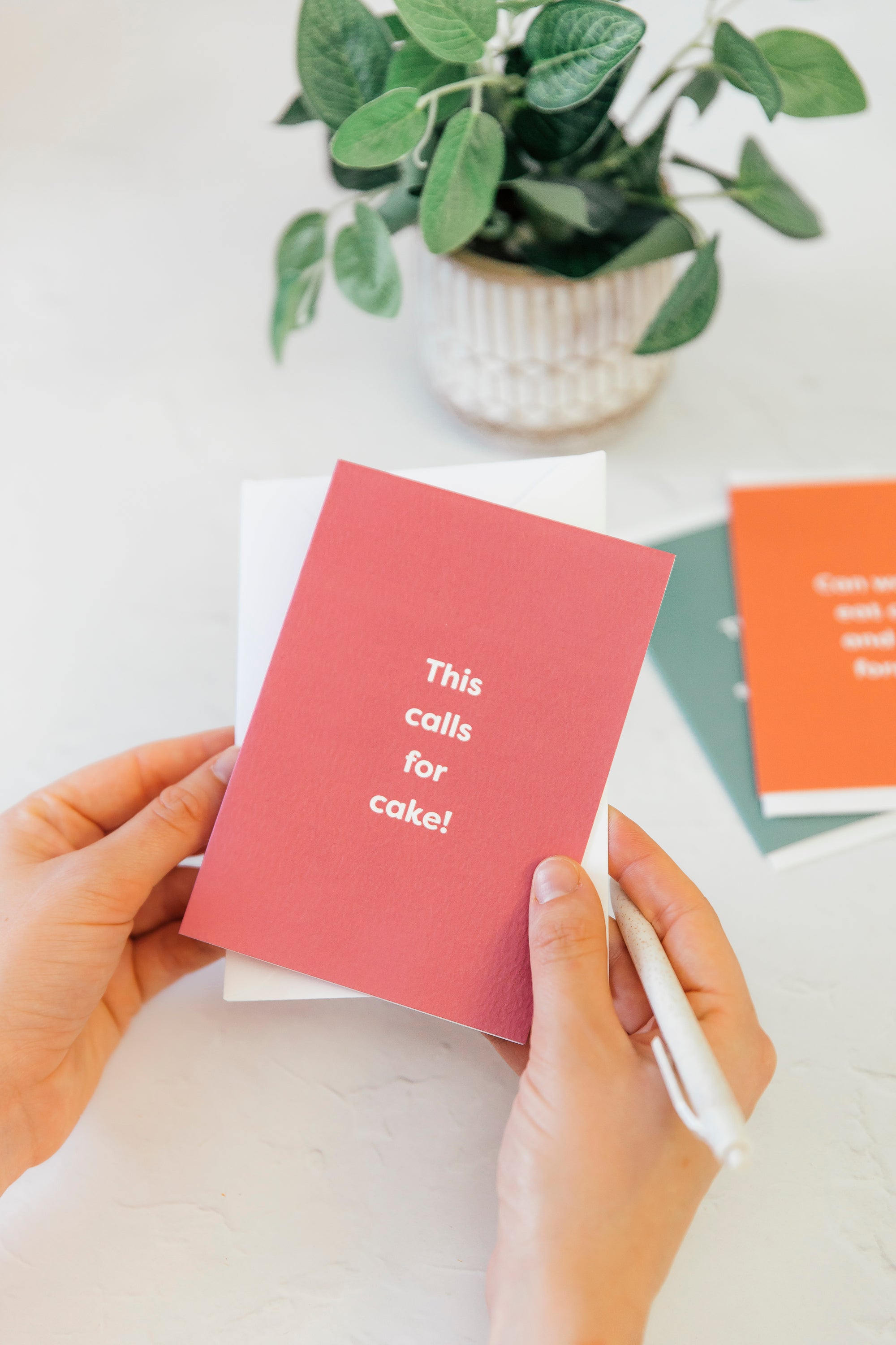 This Calls For Cake Card Holding With Pen