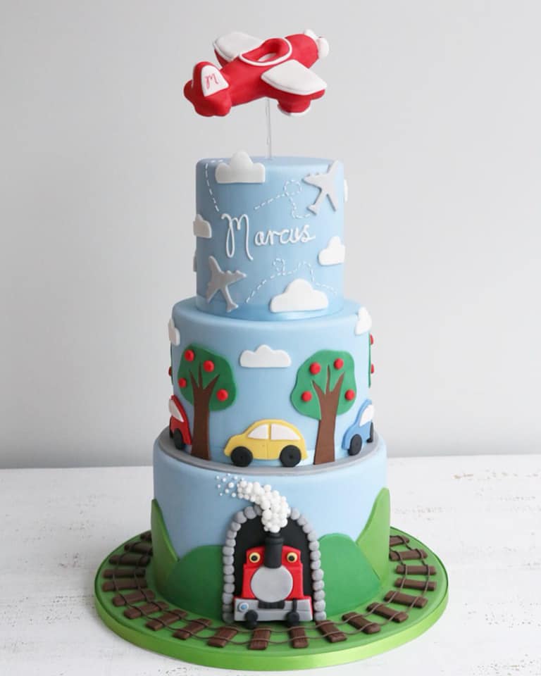 Trains, Planes and Cars Transport Vehicle 2nd Birthday Cake