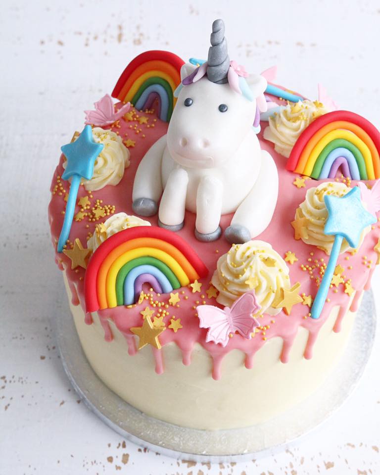 Rainbow Unicorn Wands Drip Cake