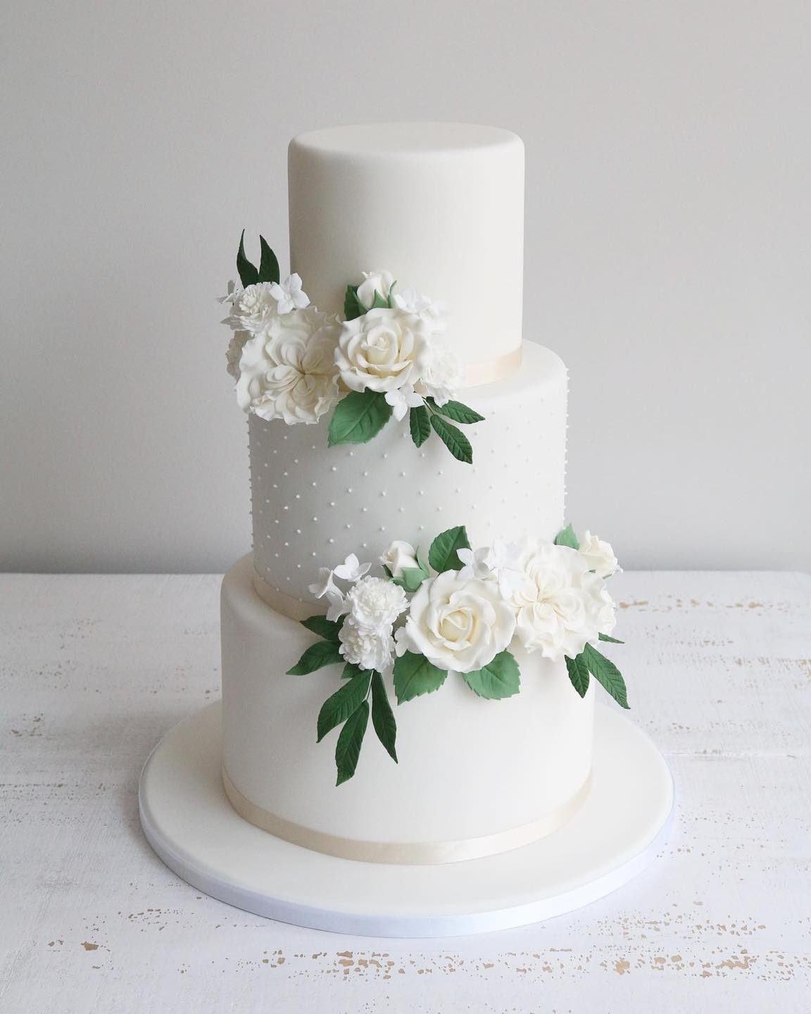 White Wedding Cake with White Flowers