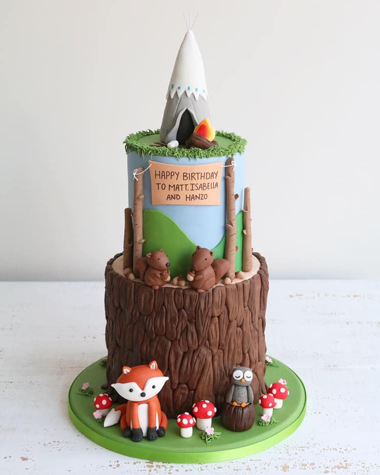 Woodland Camping Two Tier Fondant Cake
