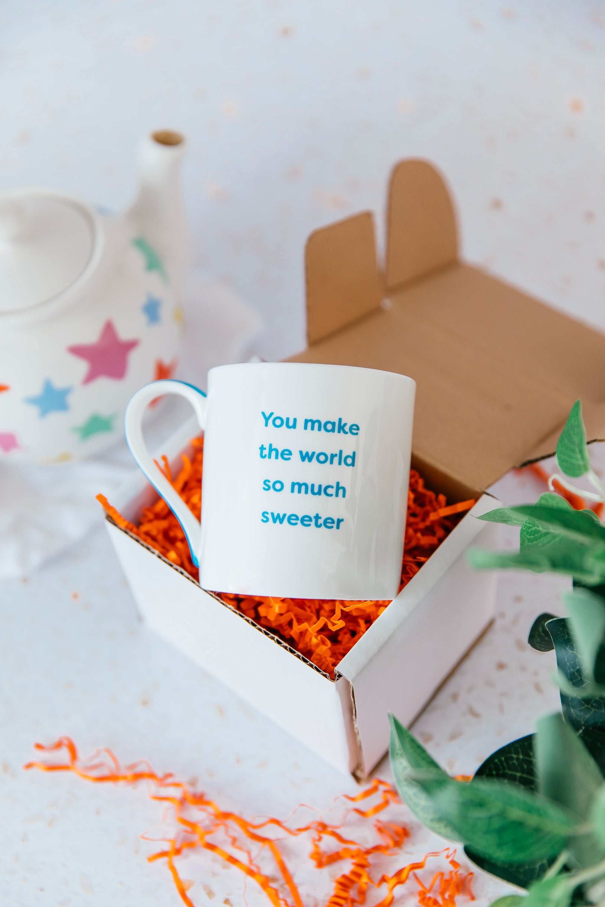 You Make The World So Much Sweeter Mug Blue Handle in Box