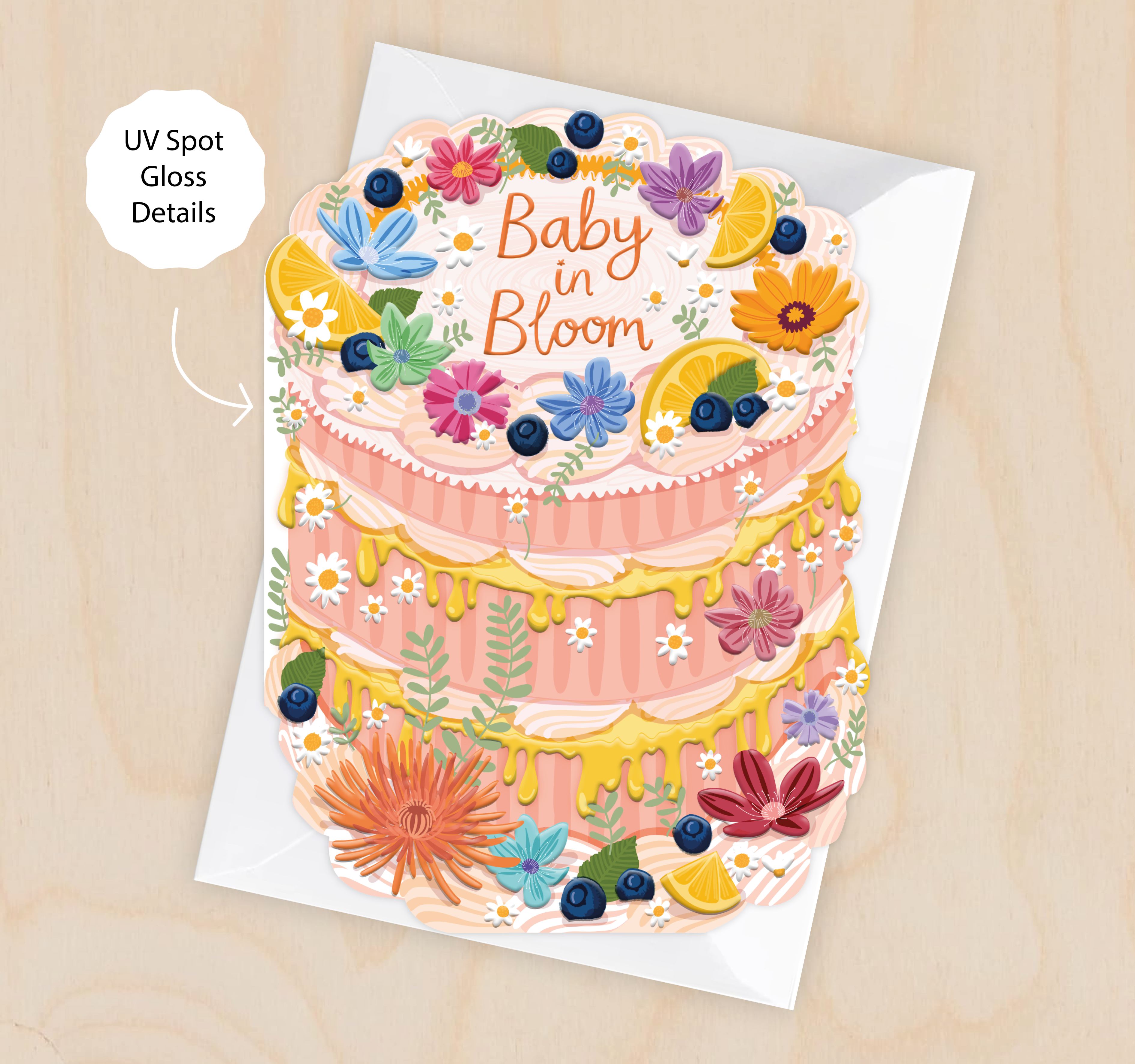 Baby in Bloom - Cake Shaped Greeting Card for Baby Shower