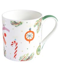 Illustrated Christmas Bauble Mug with Green Handle