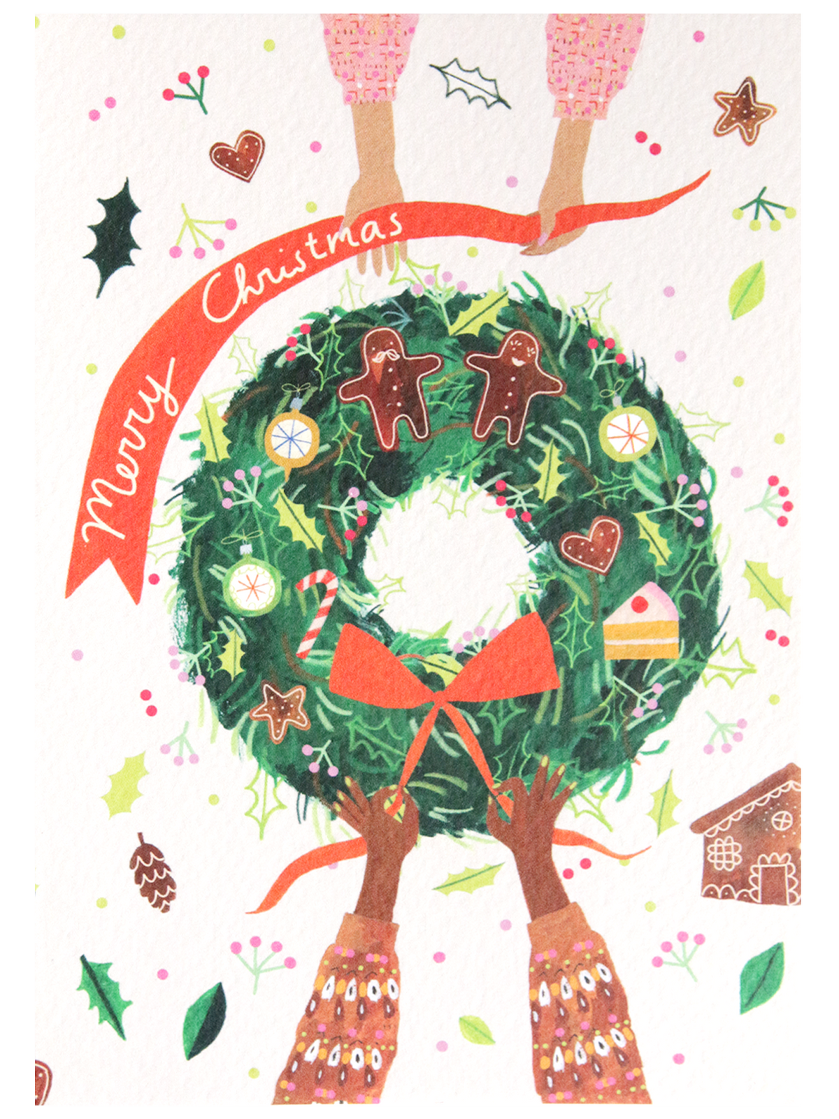 Illustrated Wreath Christmas Card 