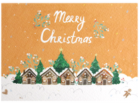 Merry Christmas Gingerbread Houses Illustrated Card with Orange Background