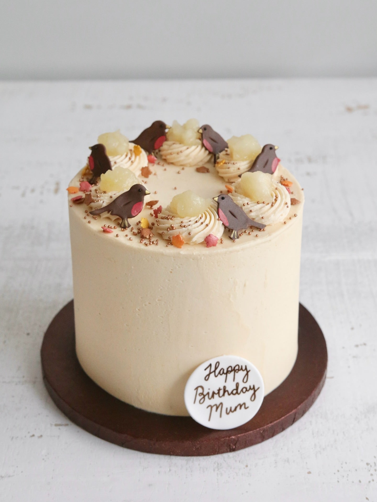 Buttercream Apple Cake with Robin Decorations