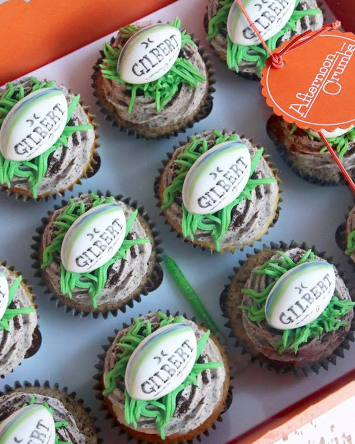 Rugby Ball & Grass Cupcakes