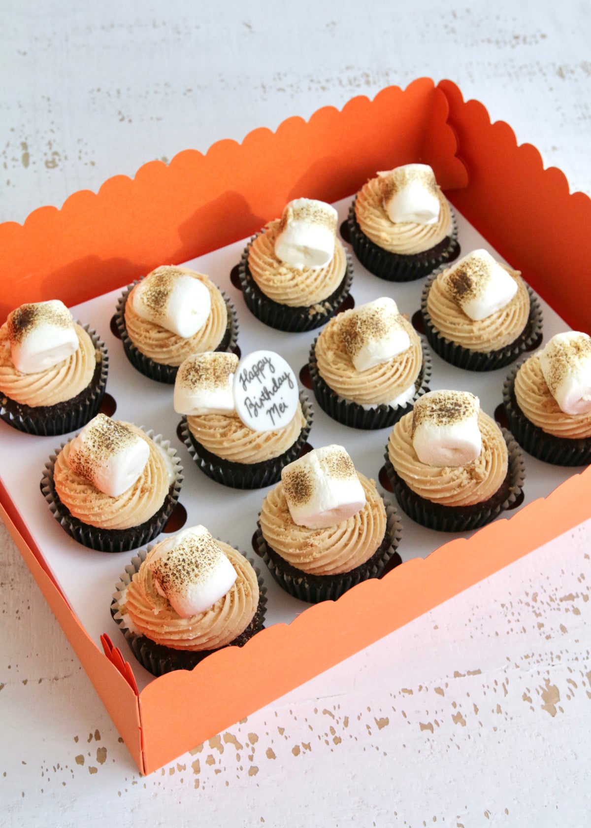 Box of 12 S'mores Cupcakes with Birthday Message