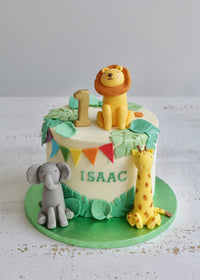 Buttercream 1st Birthday Jungle Safari Cake with Rainbow Bunting