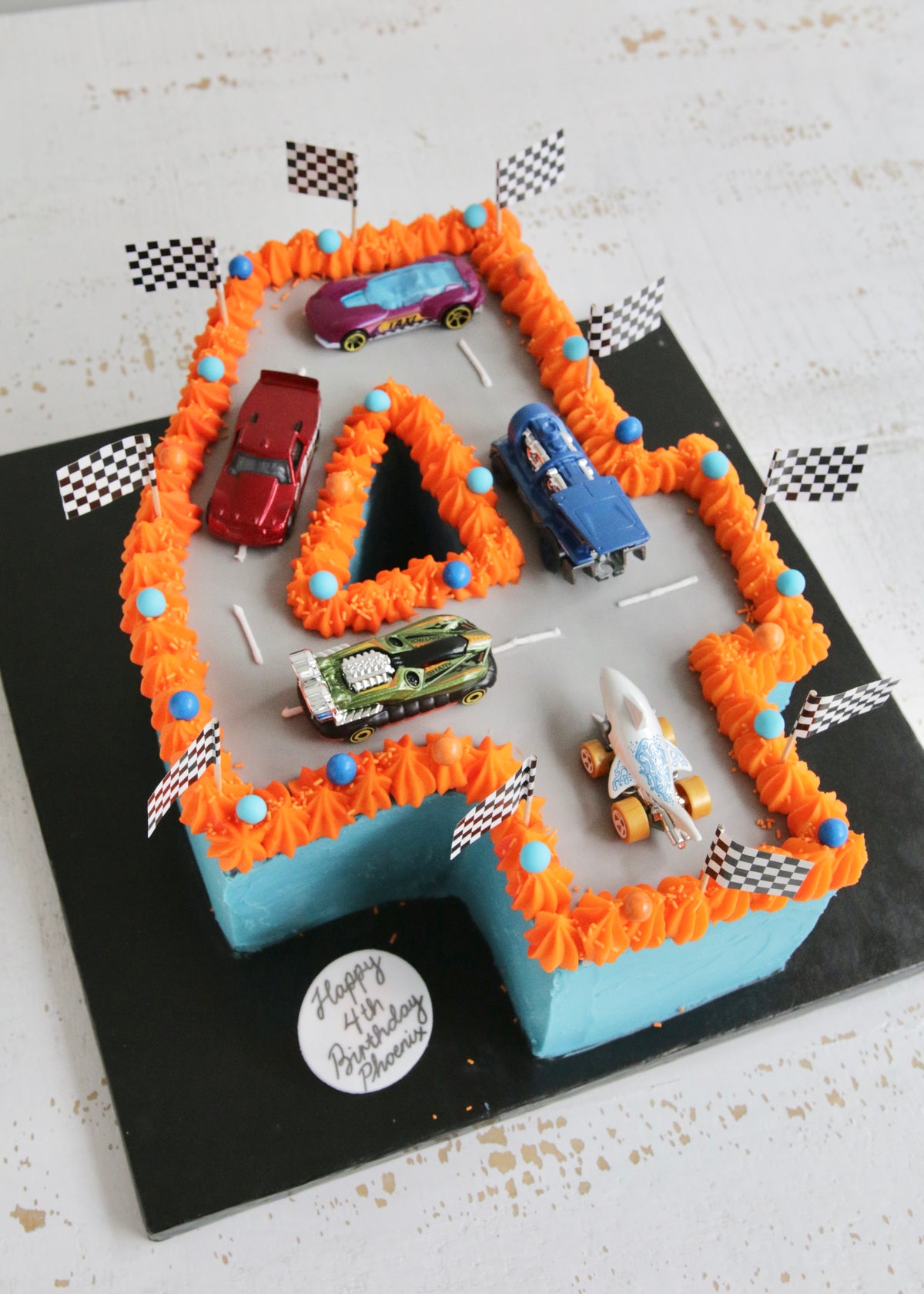 Buttercream Number 4 Hot Wheels Cake