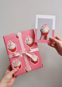 Candy Cane Cupcake Photo Card and Wrapping Paper