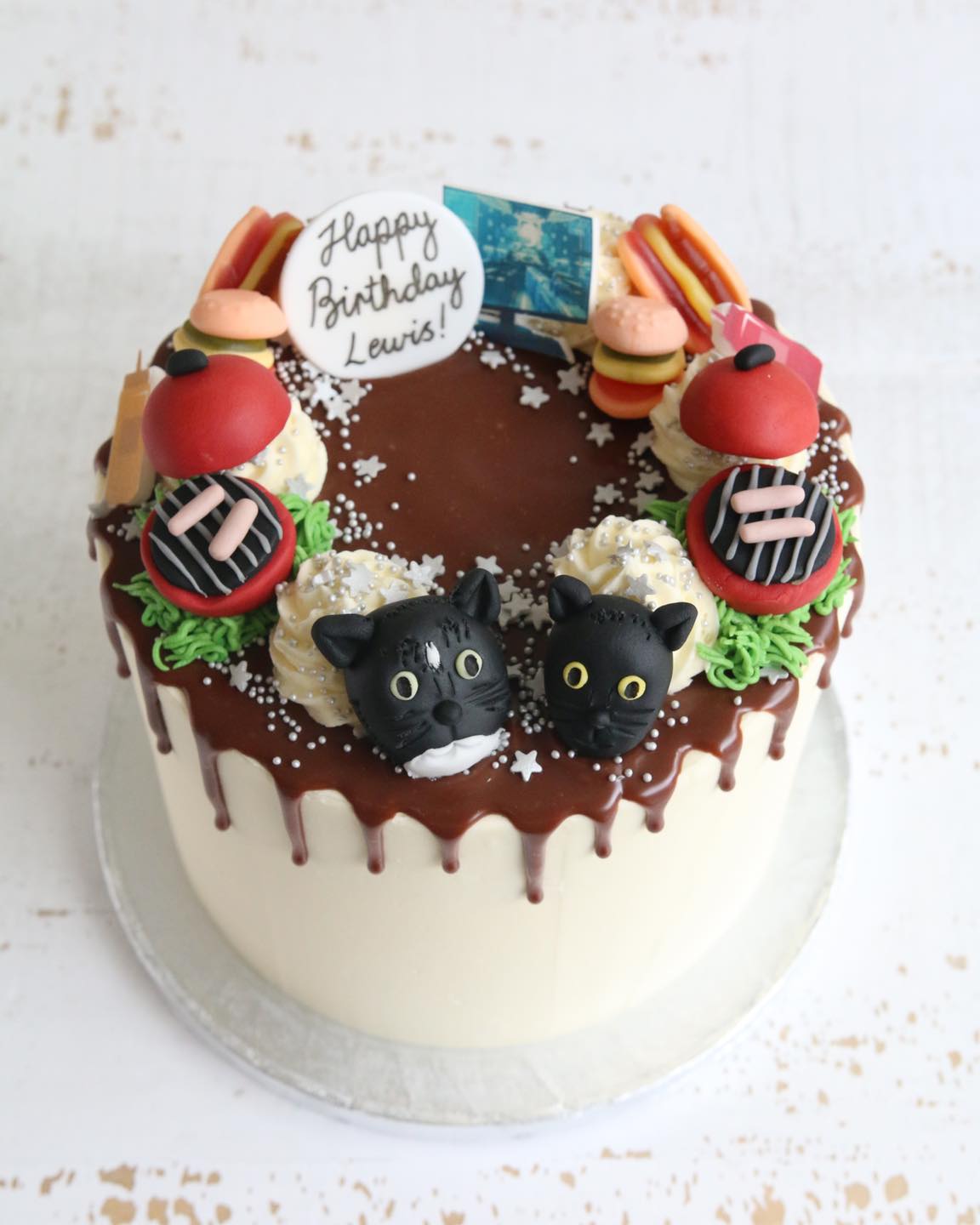 Cat and BBQ Drip Cake