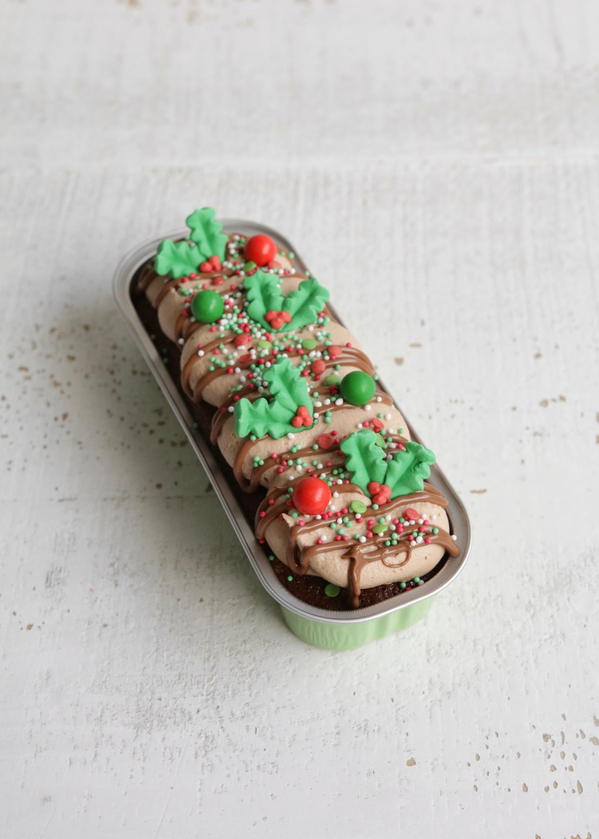 Chocolate Christmas Little Loaf Cake with Holly