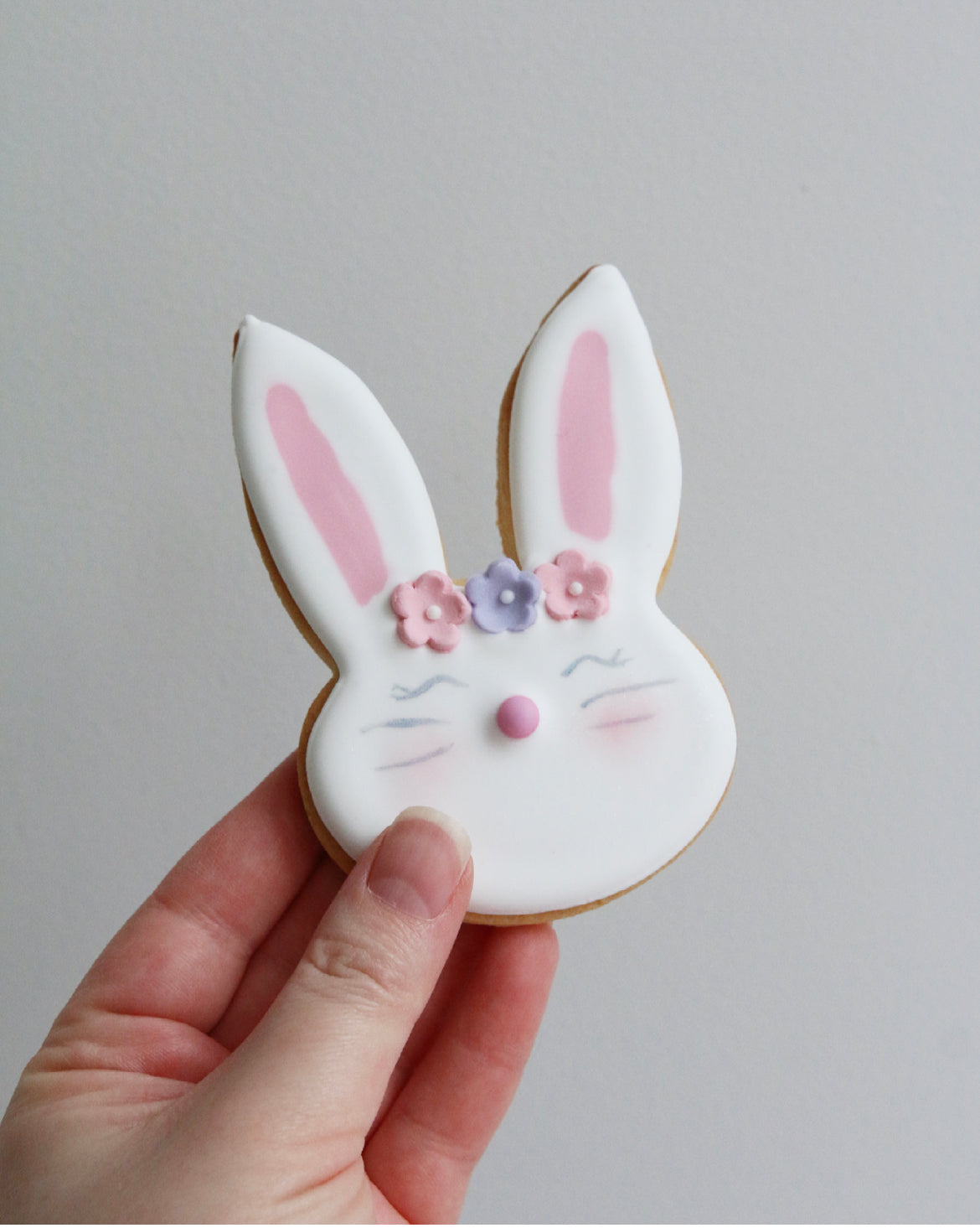 Bunny Face Biscuit with Sugar Flower Decorations